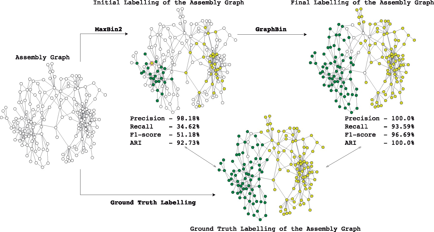 GraphBin assembly graph-based metagenomic binning workflow overview